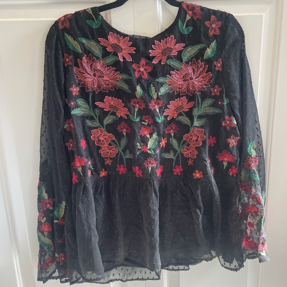 Black rose print peplum blouse